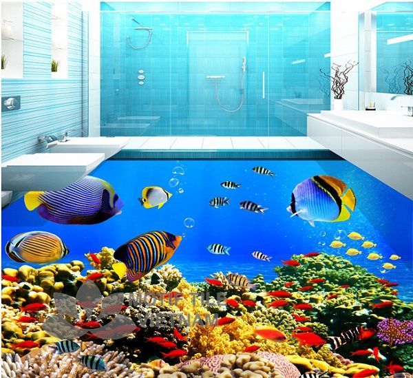 Gạch tranh 3D kính cường lực ốp tường chủ đề đại dương