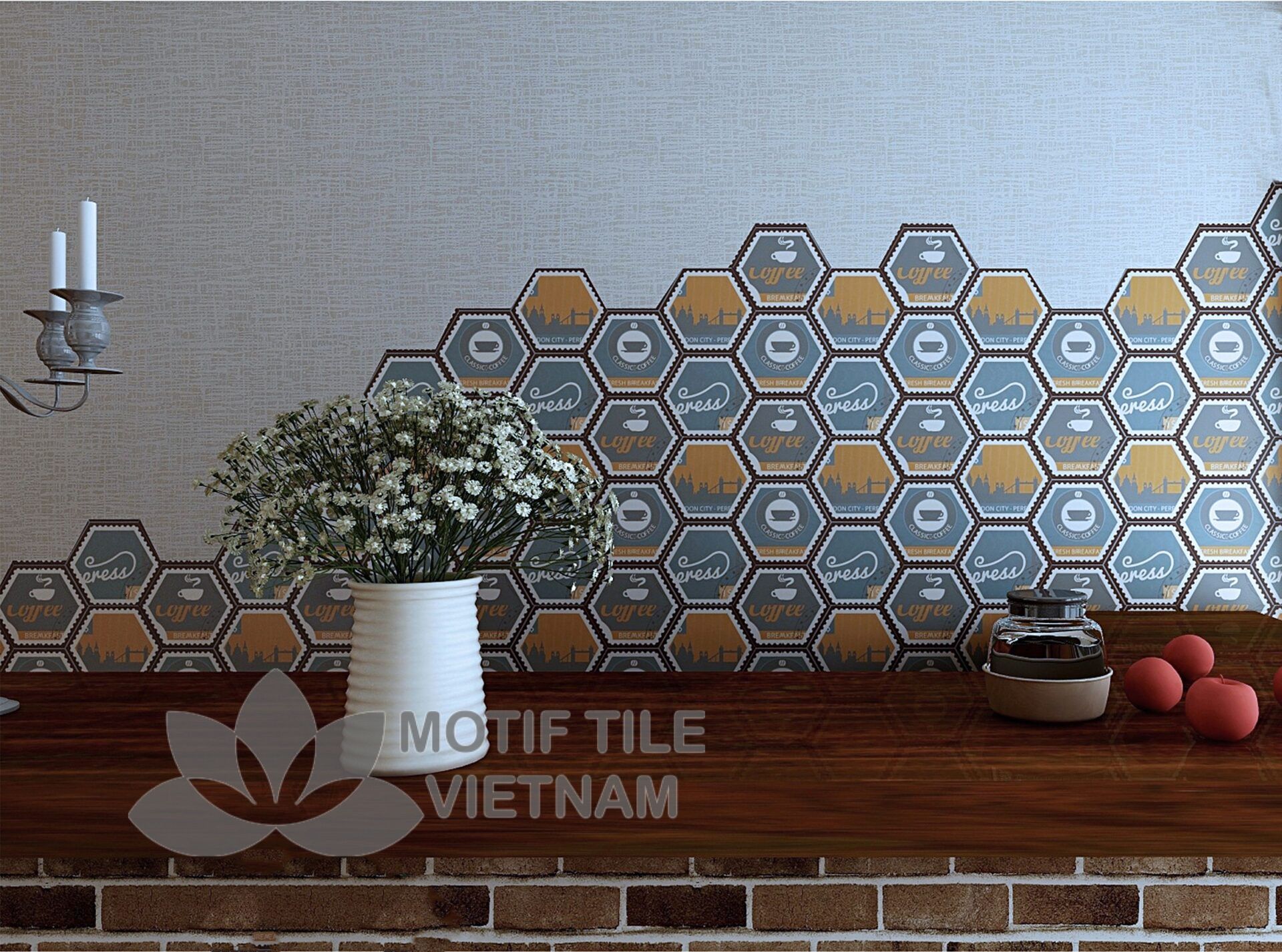 Gạch bông men gốm Hex-PP021 2 Gạch bông porcelain Hex-PP021