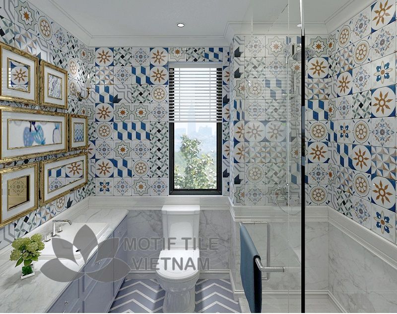 Gạch bông porcelain Sqa-PP110 3 Gạch bông porcelain Sqa-PP108 ốp tường nhà tắm