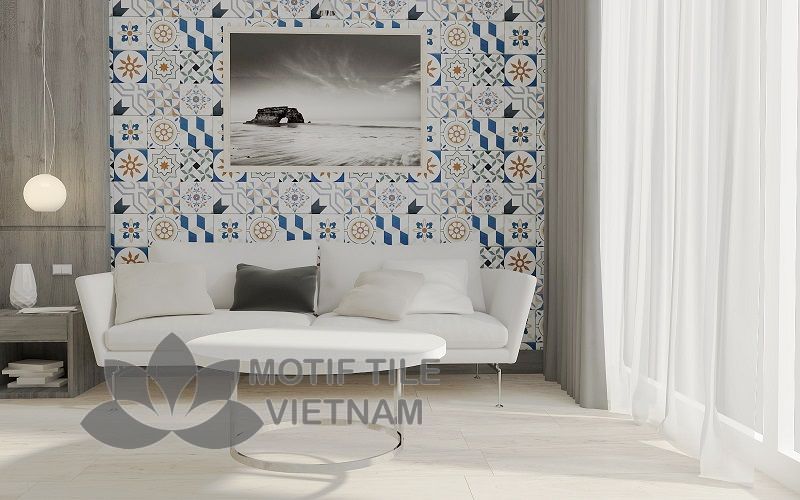 Gạch bông porcelain Sqa-PP110 2 Gạch bông porcelain Sqa-PP108 ốp tường phòng khách