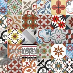 Gạch bông cổ điển tổng hợp nhiều hoa văn tông màu đỏ vàng nâu