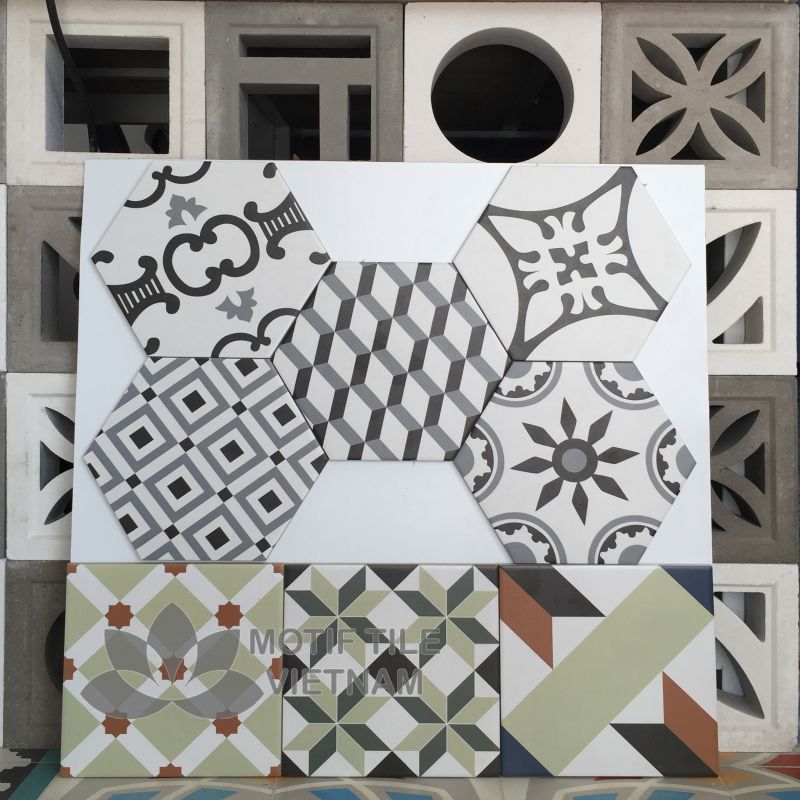 Gạch bông men gốm Hex-PP009 2 Gạch bông porcelain trang trí Hex-PP009
