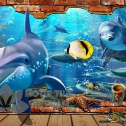 Gạch tranh 3D kính cường lực ốp tường chủ đề đại dương