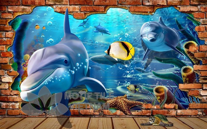 Gạch tranh 3D ốp tường hình đại dương MT-3D1-ĐD 4 Gạch tranh 3D kính cường lực ốp tường chủ đề đại dương