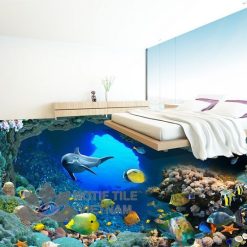 Gạch tranh 3D kính cường lực ốp tường chủ đề đại dương