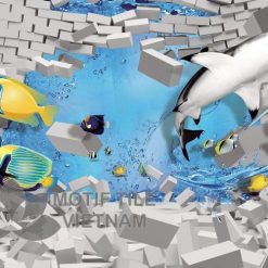 Gạch tranh 3D kính cường lực ốp tường chủ đề đại dương