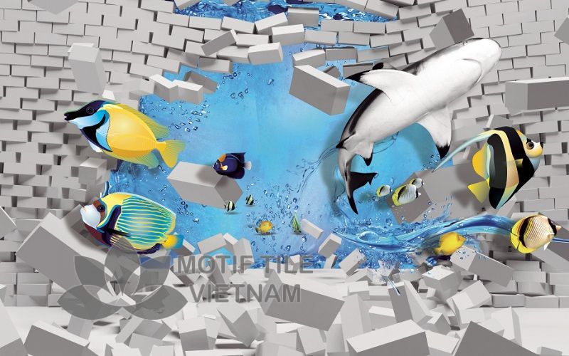 Gạch tranh 3D ốp tường hình đại dương MT-3D1-ĐD 9 Gạch tranh 3D kính cường lực ốp tường chủ đề đại dương