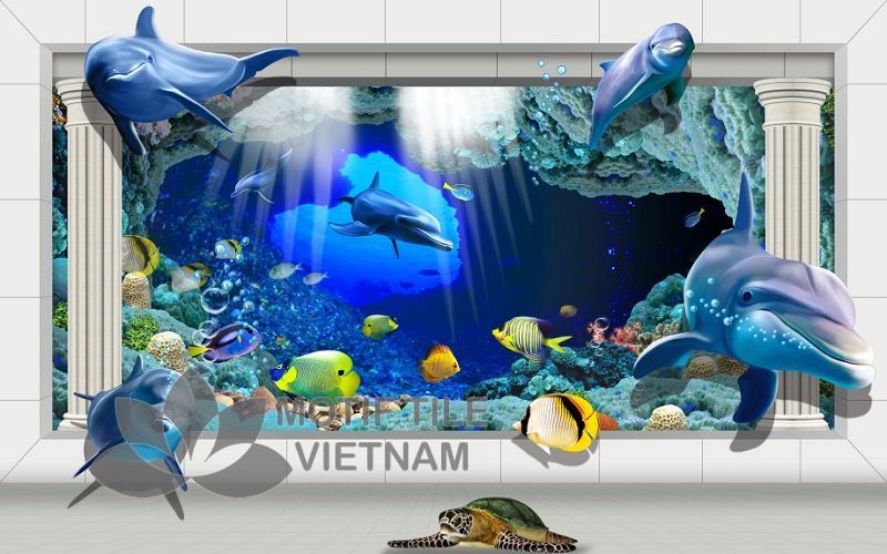 Gạch tranh 3D ốp tường hình đại dương MT-3D1-ĐD 8 Gạch tranh 3D kính cường lực ốp tường chủ đề đại dương