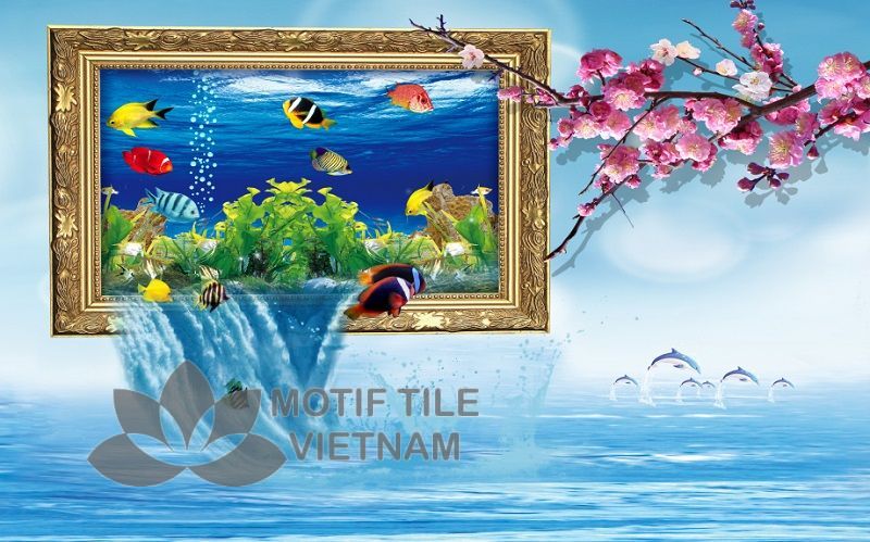 Gạch tranh 3D ốp tường hình đại dương MT-3D1-ĐD 7 Gạch tranh 3D kính cường lực ốp tường chủ đề đại dương