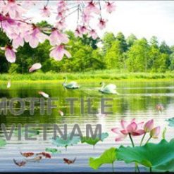 Gạch tranh phủ kính ốp tường 3d hoa sen