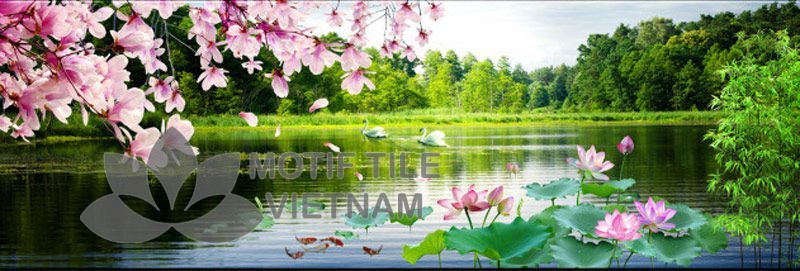 Gạch tranh phủ kính ốp tường hoa sen 4 Gạch tranh phủ kính ốp tường 3d hoa sen