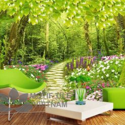 Gạch tranh phủ kính ốp tường chủ để rừng xanh