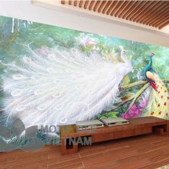 Gạch tranh phủ kính ốp tường chim công