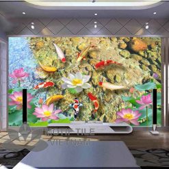 Gạch tranh phủ kính 3D ốp tường đàn cá