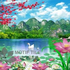 Gạch tranh phủ kính ốp tường 3d hoa sen