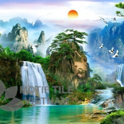 Gạch tranh phủ kính ốp tường thác nước