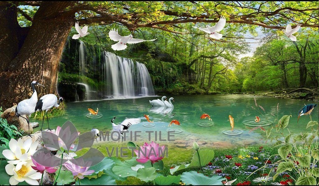 Gạch tranh phủ kính ốp tường thác nước 3 Gạch tranh phủ kính ốp tường thác nước