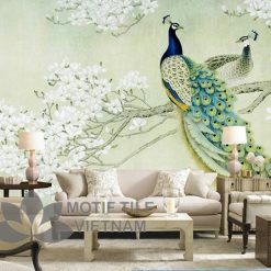 Gạch tranh phủ kính ốp tường chim công
