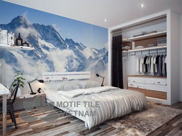 Gạch tranh ốp tường 3D núi tuyết 1 Gach tranh ốp tường 3D núi tuyết