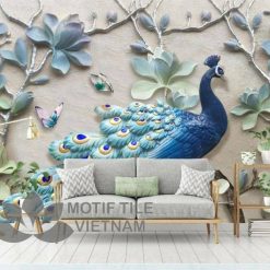 Gạch tranh phủ kính ốp tường chim công