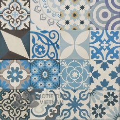 Gạch bông hoa văn tổng hợp màu trắng xanh dương