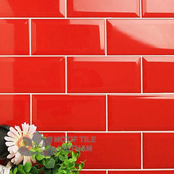 Gạch subway đỏ bóng vát 10x20cm SW1020V(Red) 2 Gạch subway đỏ bóng vát 10x20cm SW1020V(Red)