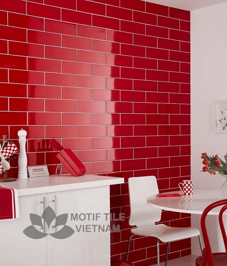 Gạch subway đỏ bóng phẳng 7.5x15cm SW75150(Red) 4 Gạch subway đỏ bóng 7.5x15cm SW75150(Red)