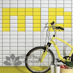 Gạch thẻ ốp tường subway trắng bóng vát 7.5x15cm SW75150V(White)