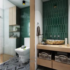 Gạch subway xanh lá đậm bóng xẻ góc 7.5x30cm SW75300X(Dark green)