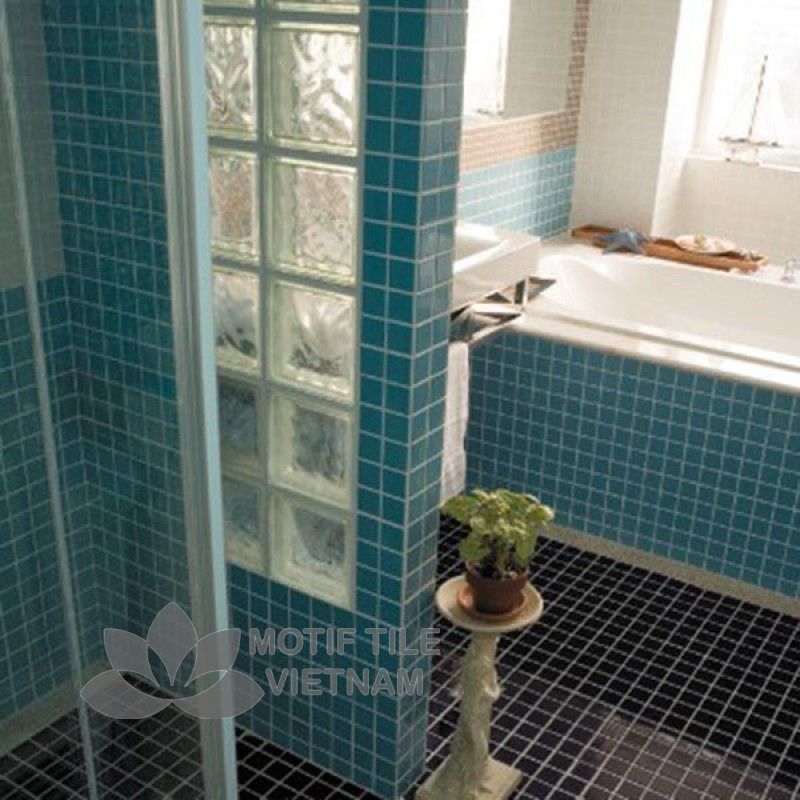 Gạch mosaic thủy tinh 48x48x4mm MT-MH 4809 4 Gạch mosaic MT-MH 4809 lát nền nhà tắm