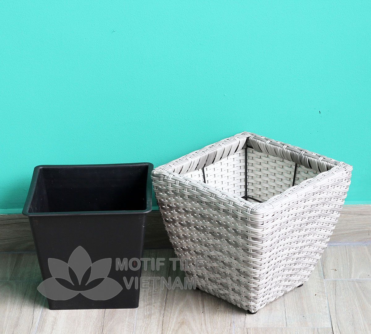 Chậu cây nhựa đan vuông vát thấp MT-P019 1 Chậu cây nhựa đan vuông vát thấp MT-P019