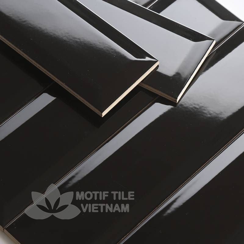 Gạch Subway | Sự Đa Dạng Trong Phong Cách Trang Trí 1 Gạch thẻ subway đen bóng vát 7.5x30cm SW75300V(Black)